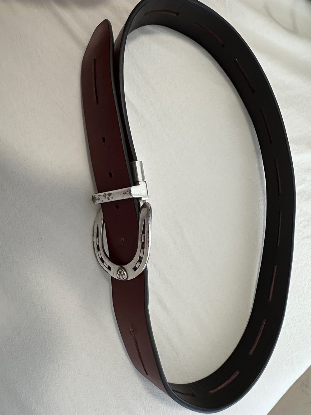 Ariat Reversible Brown/ black Leather Belt with Silver Horseshoe Buckle